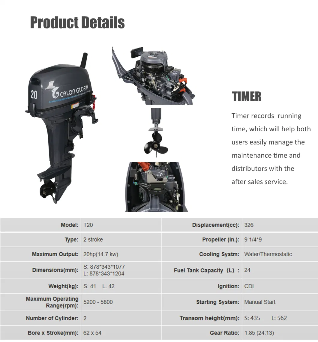 Factory Sale Gasoline Engine Price 2 Stroke 20HP Outboard Boat Motor Compatible with Tohatsu